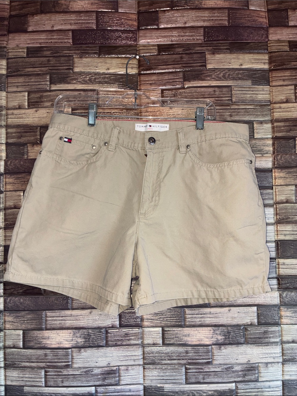 Y2K Womens Tommy Hilfiger Beige Flat Front Cotton Shorts Size 12